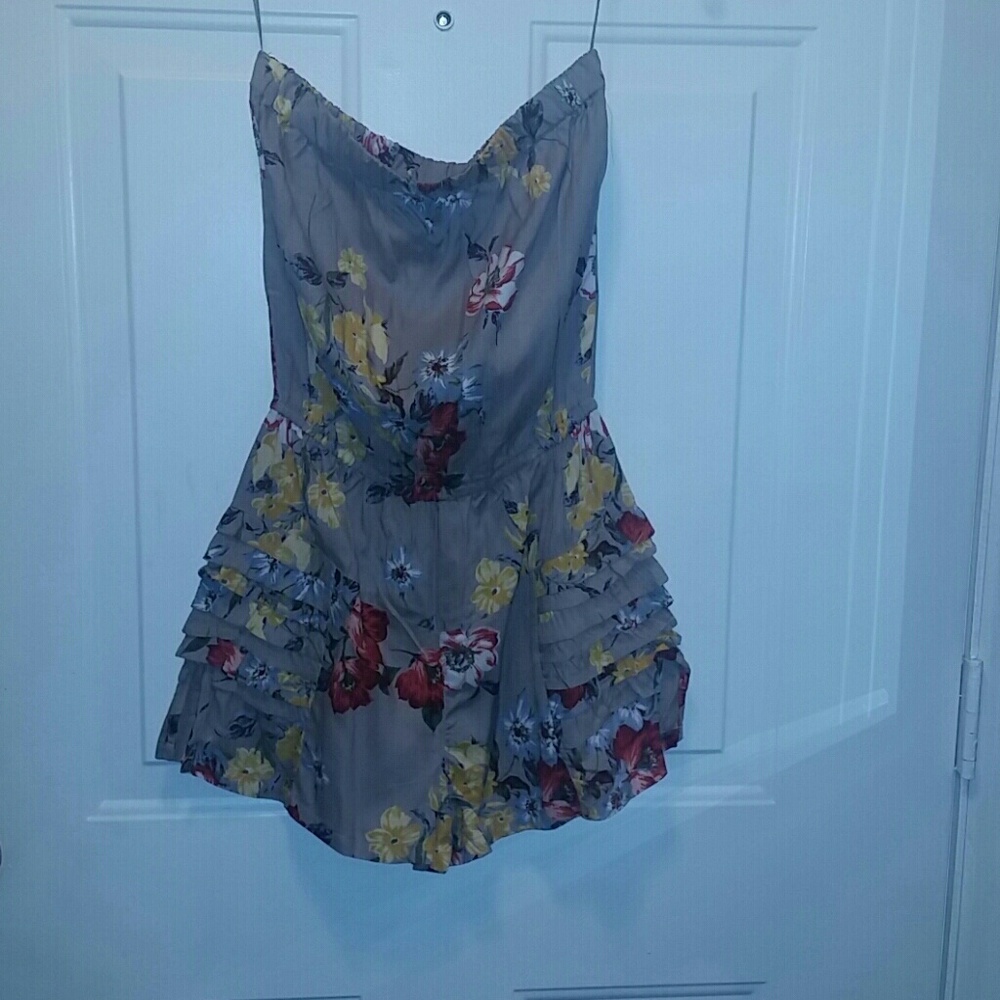 Angie Taupe Floral Mini Dress with Yellow & Red Blossoms